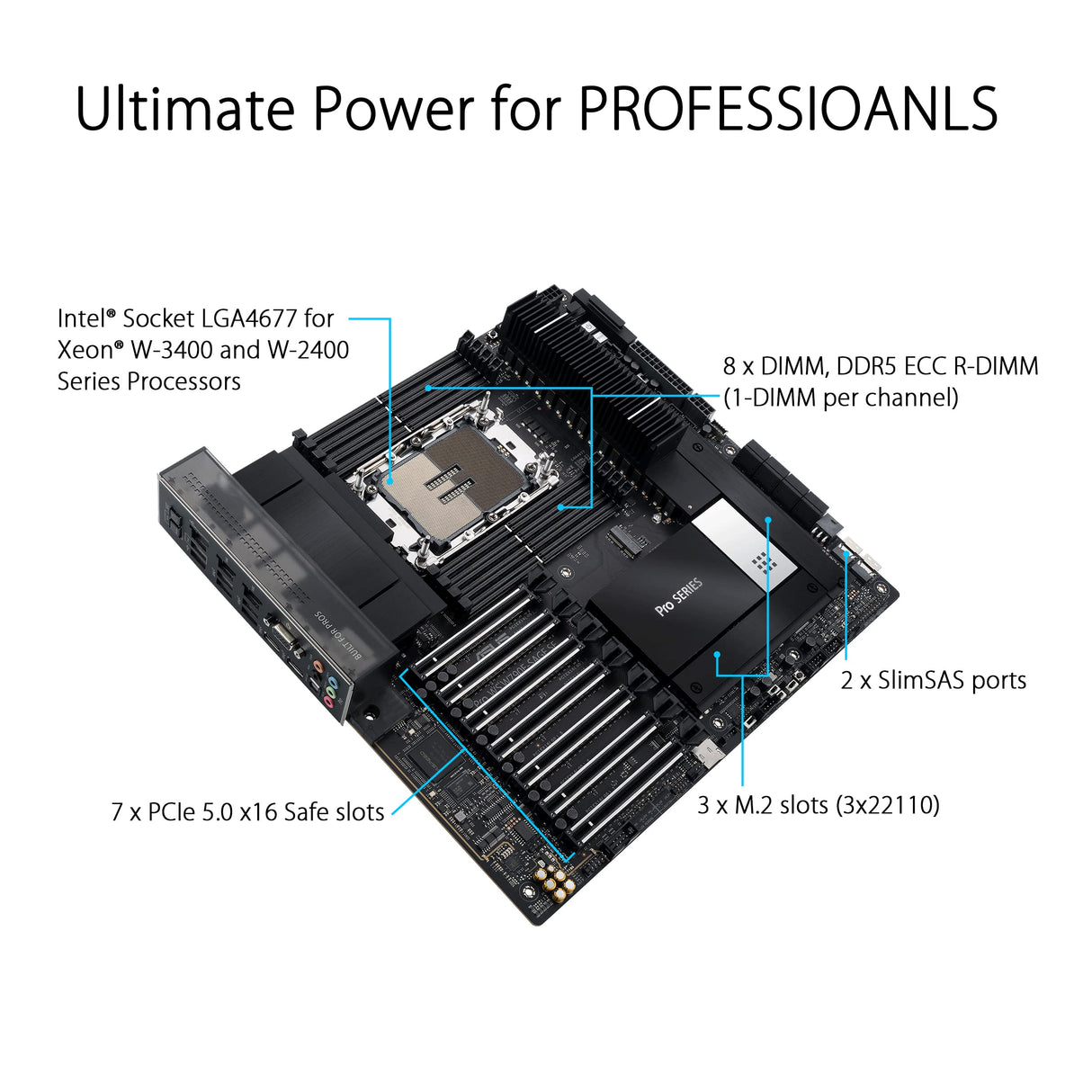 ASUS Pro W790E-SAGE SE Placa Base Intel W790 (LGA 4677 EEB con PCIe 5.0 x16, M.2, Dual 10G LAN, gestión remota de Nivel de Servidor, 14+1+1 etapas de alimentación, USB 3.2 Gen 2x2 Type-C), Negro
