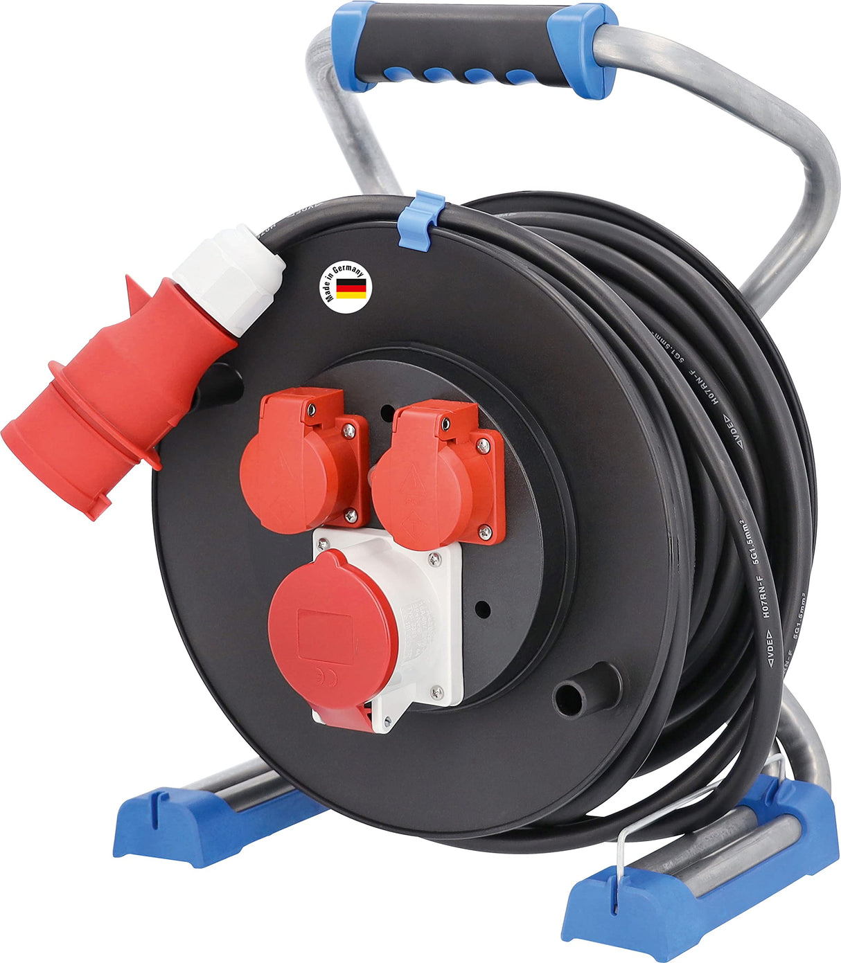 as - Schwabe XPERTS enrollacables CEE de 30 m H07RN-F 5G2,5-2 tomas de tierra de 230 V, 1 toma CEE de 5 polos, 400 V 16 A - con tapa abatible - para uso en exteriores - IP44, 23653