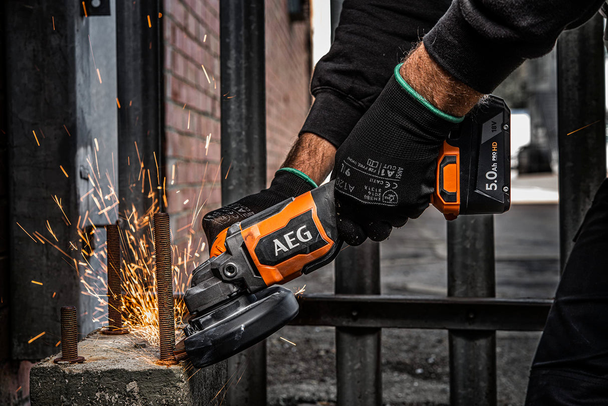AEG BEWS18-115BLPX2-0 - Amoladora 115 mm 18 V BRUSHLESS "full security", 9000 rpm, mango antivibración, interruptor "hombre muerto", arranque progresivo, freno de disco (sin bat. ni cargador)