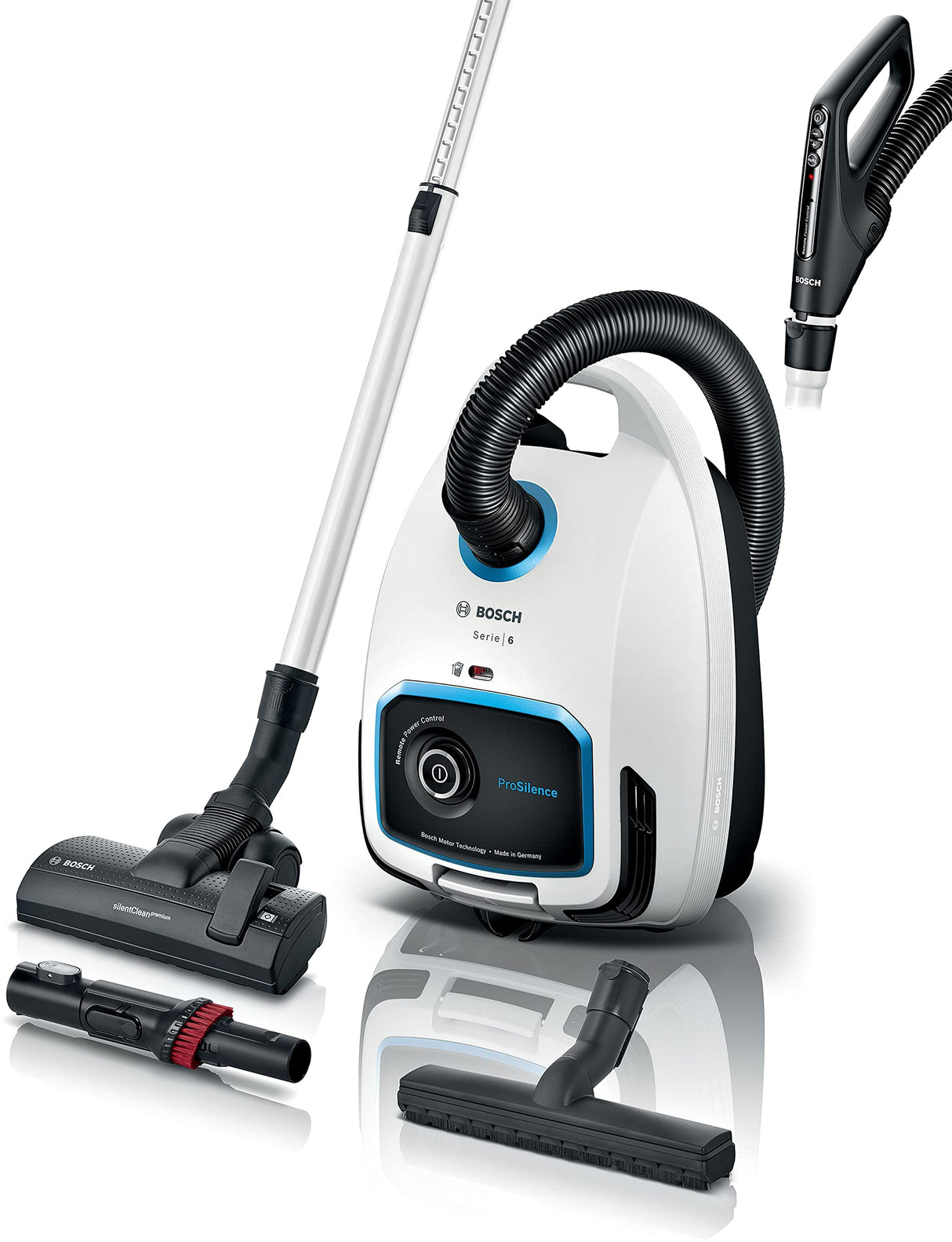 Bosch BGB6SIL1 - Serie, 6 Aspirador ProSilence Blanco de Bolsa, Recoge Cable automático, 4 L, iluminación LED