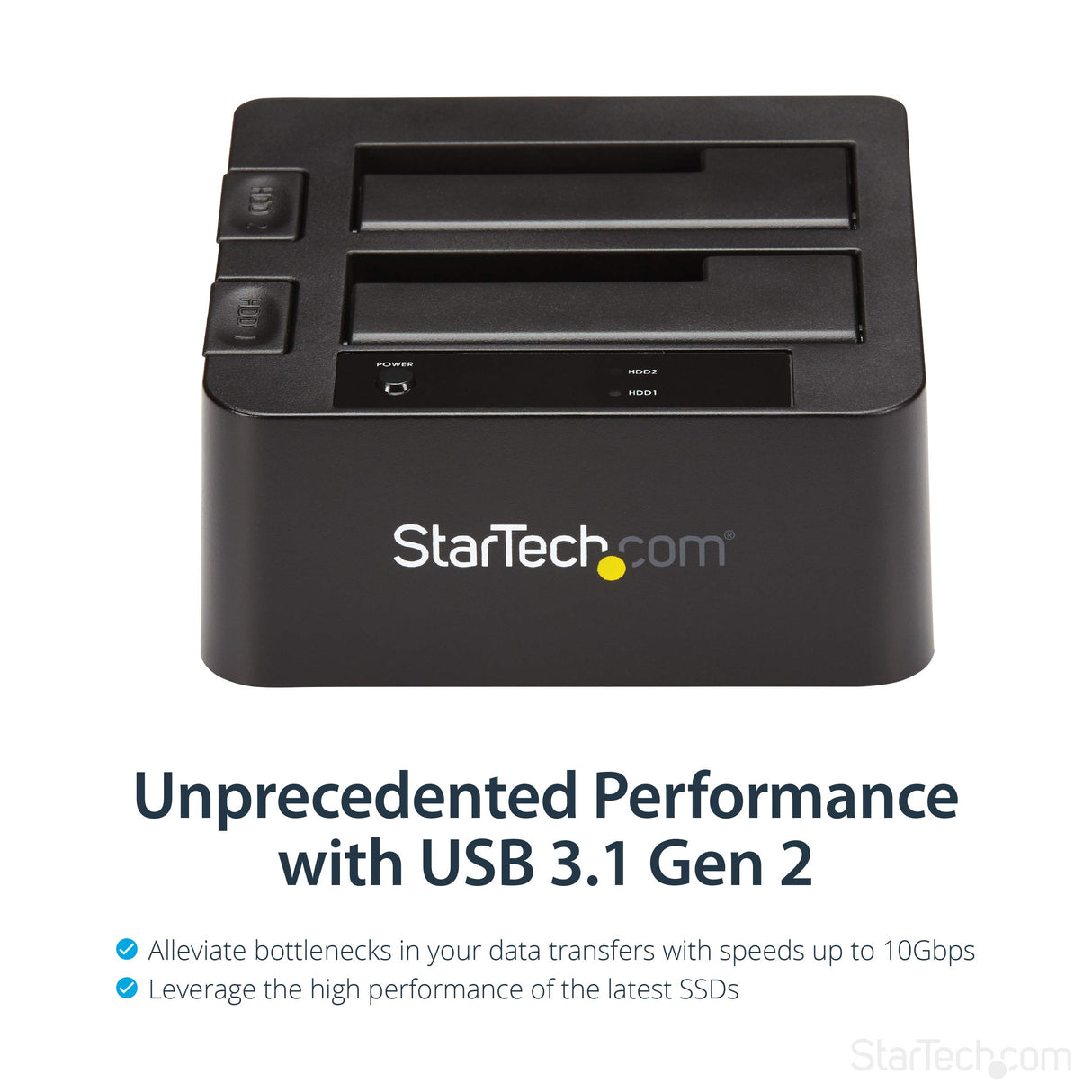 StarTech.com Docking Station de 2 Bahías - USB 3.1 a SATA - USB 3.1 (10 Gbps) - SATA I/II/III de 2,5/3,5" - Base de Acoplamiento SSD/HDD - de Intercambio en Caliente - Carga Superior (SDOCK2U313)