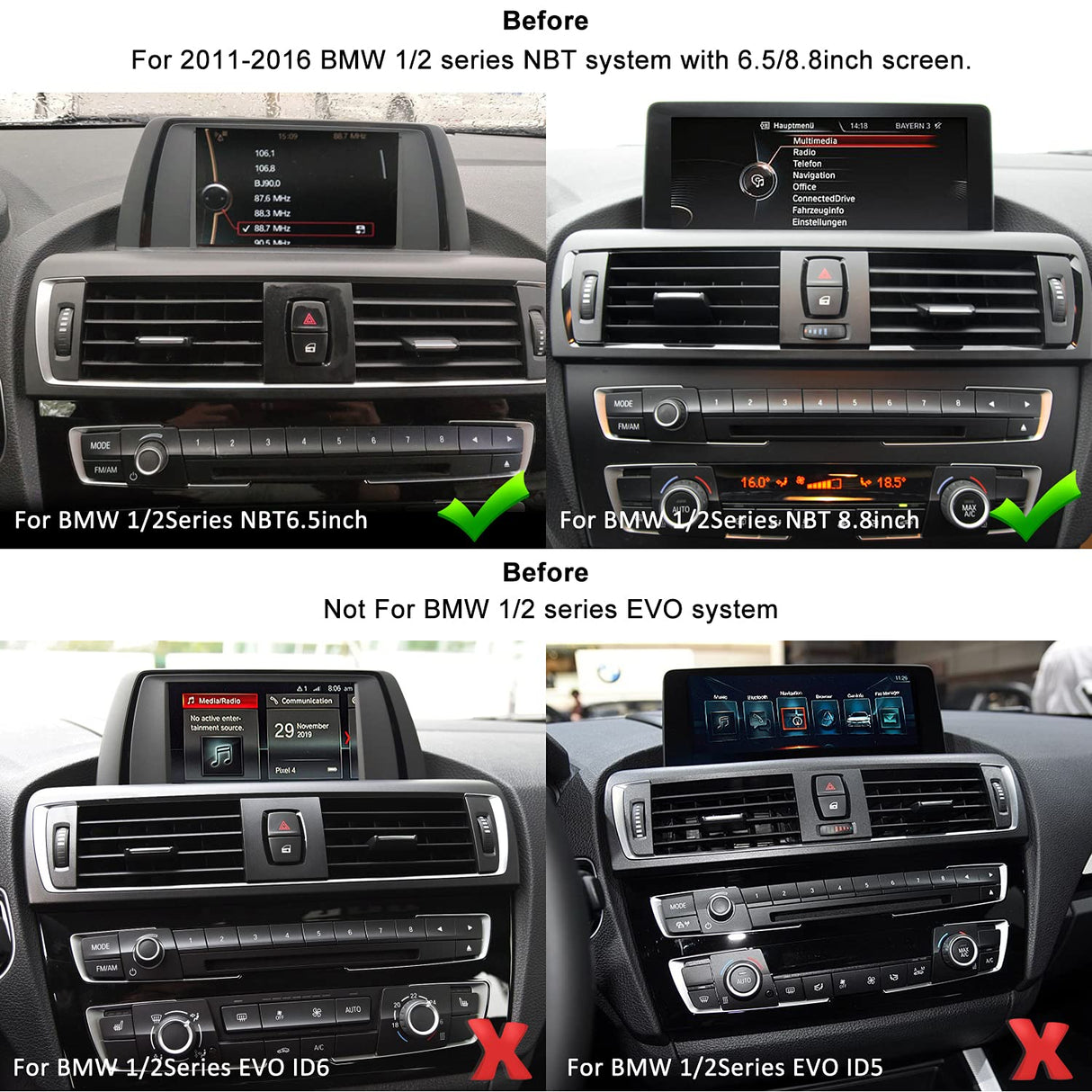 Koason 10.25inch Android12 Monitor de Pantalla de actualización CarPlay GPS Navigation para 1 2 Series F20/ F21/F23 NBT