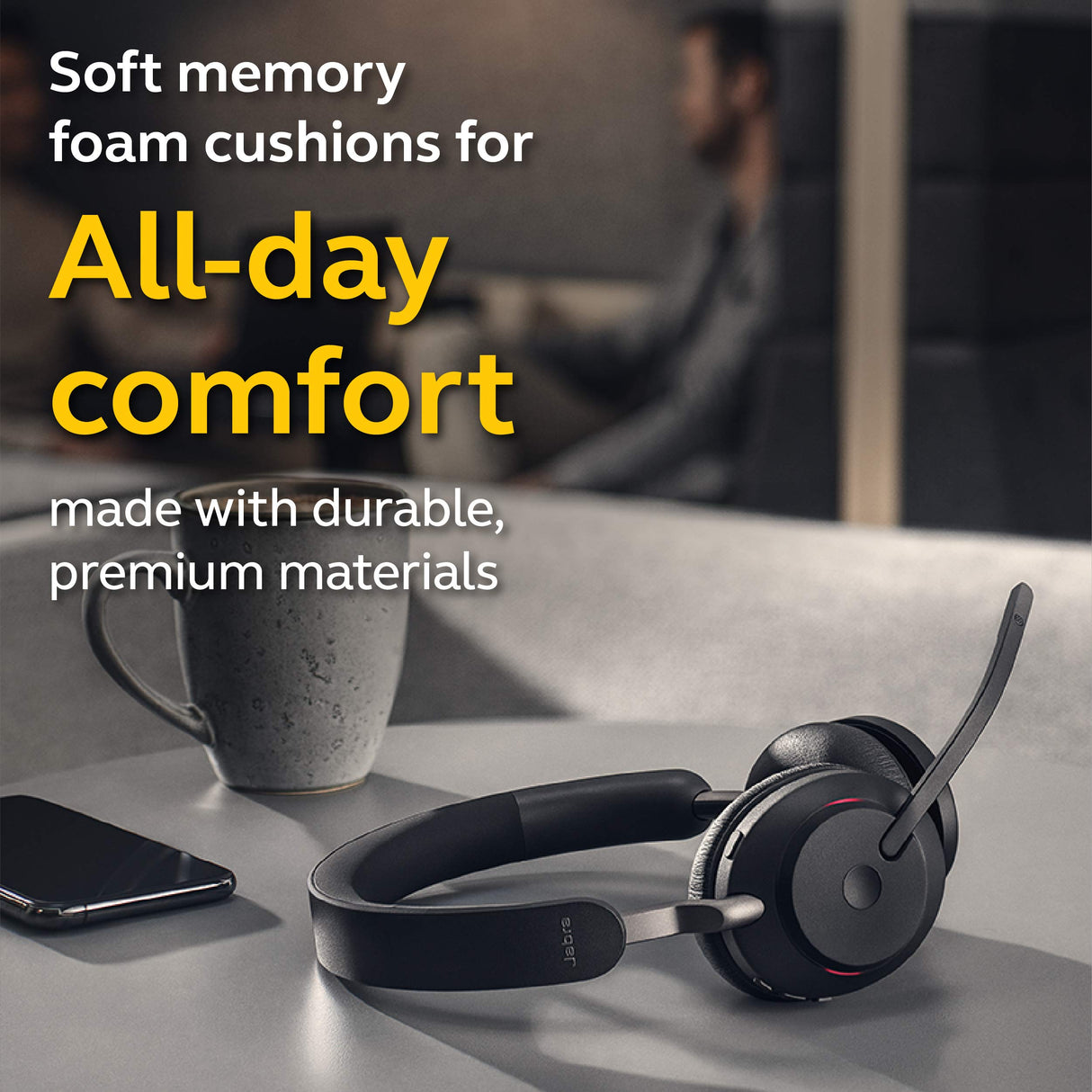 Jabra Evolve2 65 Auriculares Inalámbricos Estéreo PC con Soporte de Carga - Certificados para Microsoft Teams - Batería de Larga Duración - Adaptador Bluetooth USB-A - Negro