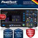 PeakTech 1404 Osciloscopio Digital de 2 Canales con Interfaz USB - 100 MHz, 1GS/s, Software para PC, Negro [3 Años de Garantía]