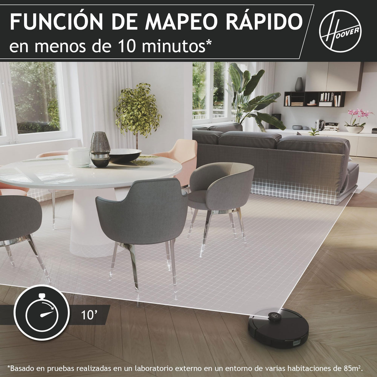 Hoover Robot Aspirador, Succión 4000 Pa, Navegación Láser, Wi-Fi, Base de Carga con Retorno Automático, Sensor de Obstáculos, Mapeo del Hogar [HG4]