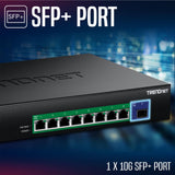 TRENDnet, TPE-BG5091, conmutador PoE++ de 9 Puertos GAN de 2,5 G con Puerto SFP+ de 10 G (480 W), 8 Puertos PoE++ de 2,5 G, 1 Puerto SFP+ de 10 G, 480 W, 60 Gbps