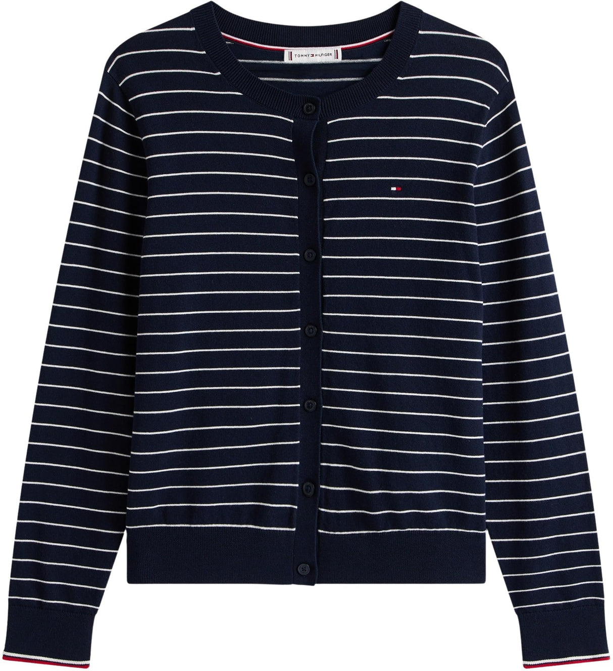 Tommy Hilfiger Cárdigan Jersey Stitch Cardigan elegante, Multicolor (Dark Night Navy/ Ivory Silk Stp Gs), L