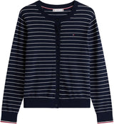 Tommy Hilfiger Cárdigan Jersey Stitch Cardigan elegante, Multicolor (Dark Night Navy/ Ivory Silk Stp Gs), L
