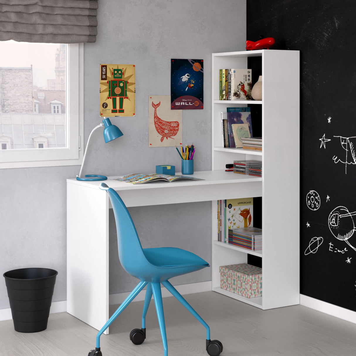 Habitdesign Mesa de Ordenador, Escritorio con Estanteria Reversible, Blanco Artik, Modelo Duplo, Medidas: 120 cm (Ancho) x 53 cm (Fondo) x 144 cm (Alto)