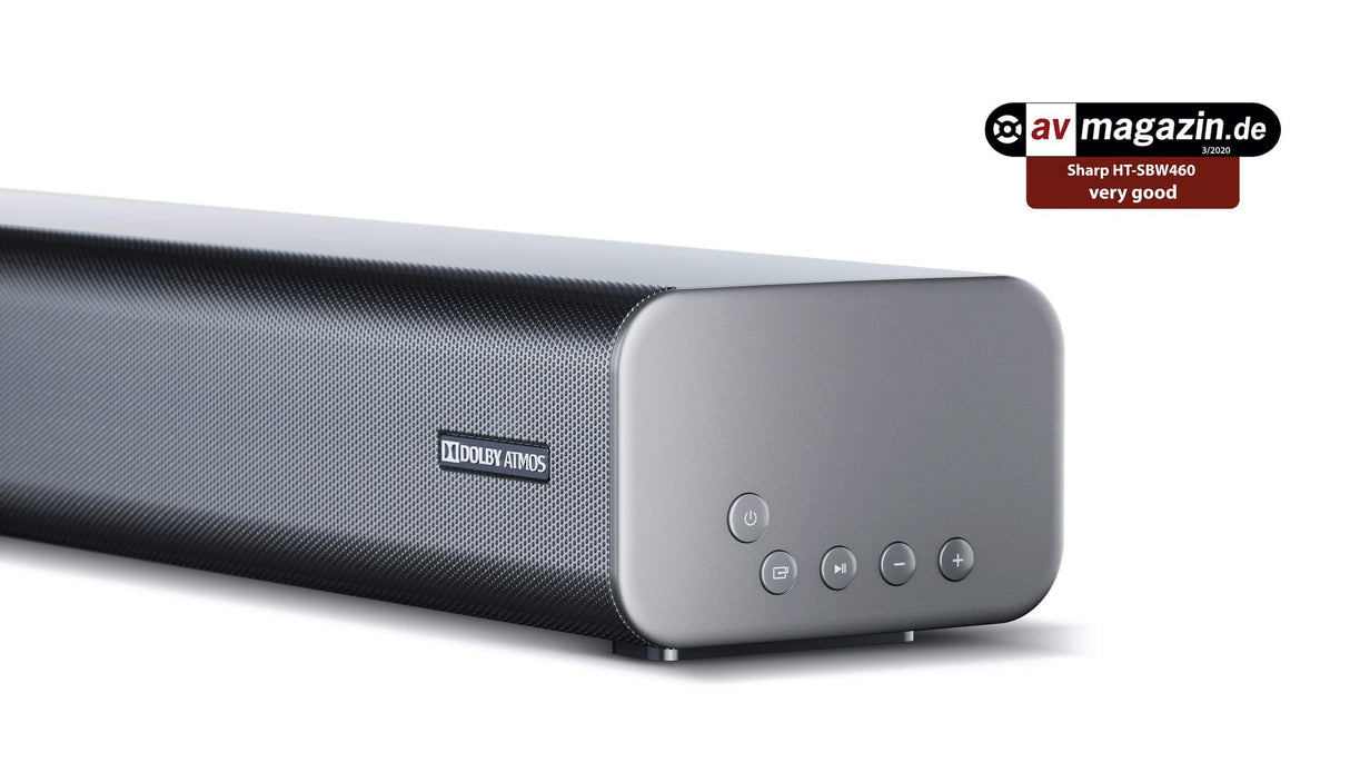 Sharp HT-SBW460, 3.1 Dolby Atmos, Barra de Sonido Envolvente Virtual 3D y subwoofer inalámbrico, Bluetooth, Experiencia 4K, HDMI ARC/CEC, Potencia máxima Total de Salida: 440w, Color Negro