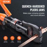 VEVOR Herramienta de Prensado Hidráulica de Tuberías para Accesorios de Tubos de Cobre, Mordazas de Cambio Rápido V12, V15, V18, V22, V28, Giratorio de 360° para Espacios Confinados, 415 x 220 x 70 mm