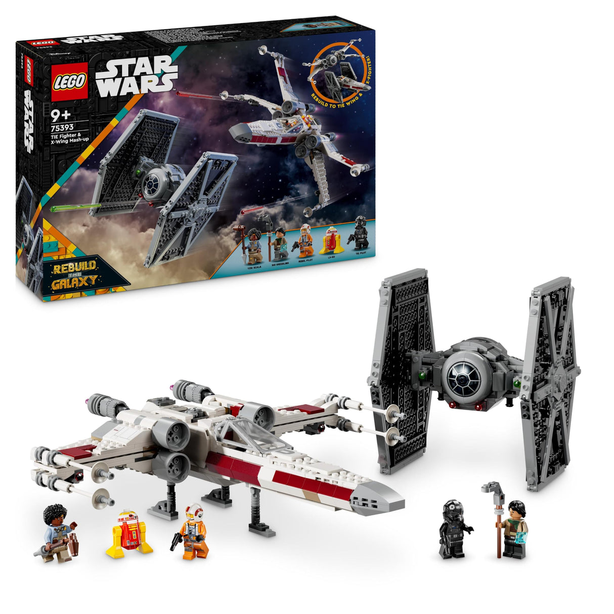 LEGO Star Wars 75393 Caza Tie y ala-X Fusionados - Juguete de Construcción con 2 Naves Estelares - 4 Minifiguras y Figura de Droide - Regalo para Niños de 9+ Años y Fans