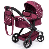 Bayer Design 17023AA Cochecito de muñeca Combi Xeo, Carrito para muñecas, Altura Regulable, Convertible en Sillita Paseo, Bolsa