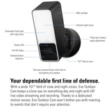 Eve Outdoor Cam – cámara segura con foco, máxima seguridad y privacidad (HomeKit Secure Video), 1080p, visión nocturna, Wi-Fi (2,4 GHz), sensor de movimiento, comunicación bidireccional