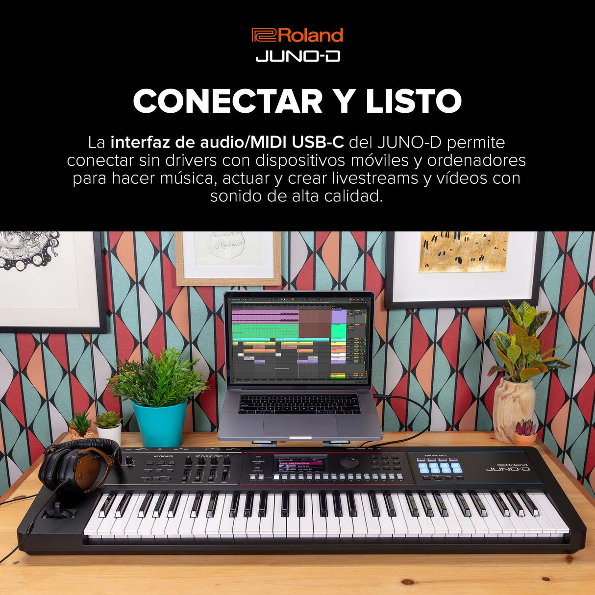 Sintetizador Roland JUNO-D6 | Teclado de 61 notas con acción de sintetizador | Generador ZEN-Core con más de 3.800 sonidos integrados | Intuitivas herramientas creativas | Interfaz de audio/MIDI USB-C
