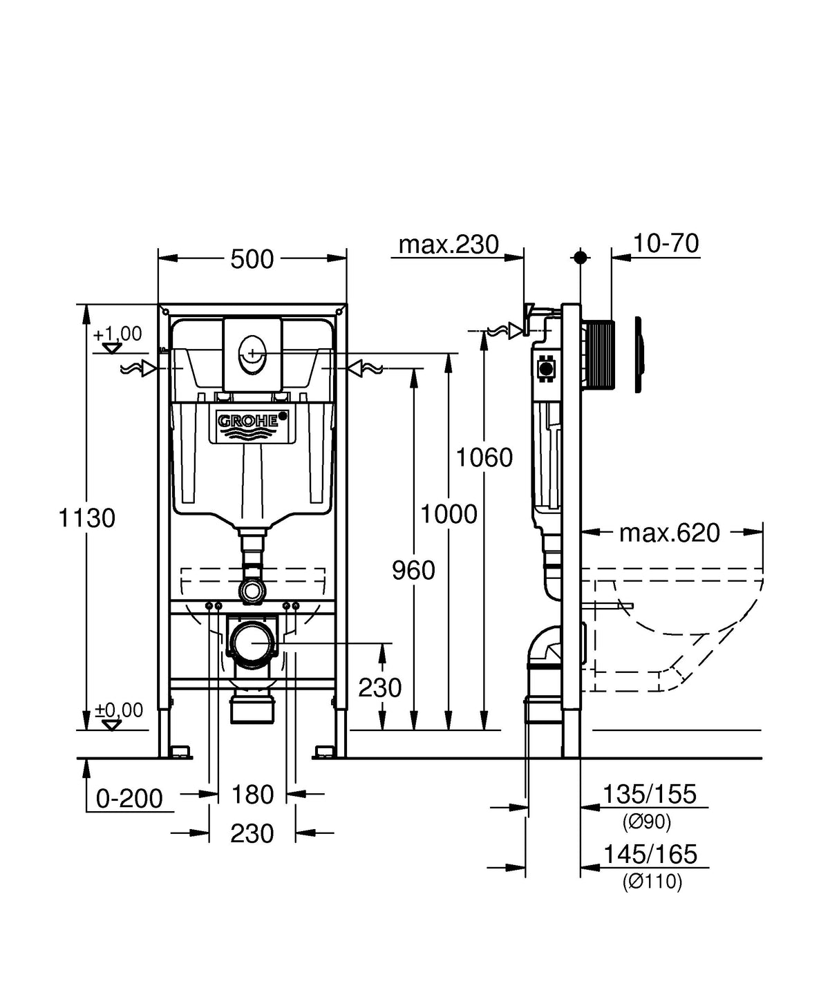Grohe Rapid SL - Set 3en1 para WC suspendido (Ref. 38722001), 1.13 m