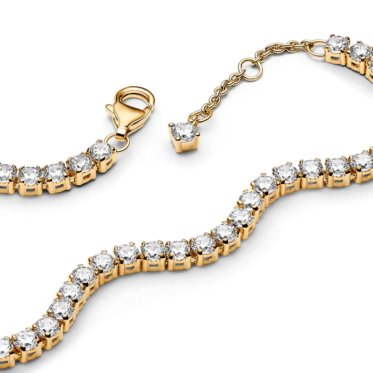 Pandora Timeless Pulsera chapada en oro de 14 quilates con circonitas cúbicas transparentes, 16