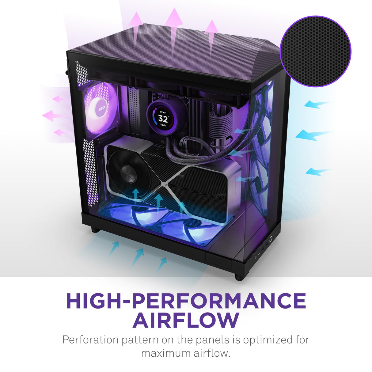 NZXT H6 Flow RGB Caja PC Gaming ATX | Mid-Tower de Cámara Dual Compacta| | Incluye 3 Ventiladores de 120 mm RGB | Paneles de Cristal Panorámicos | Color Negro | CC-H61FB-R1