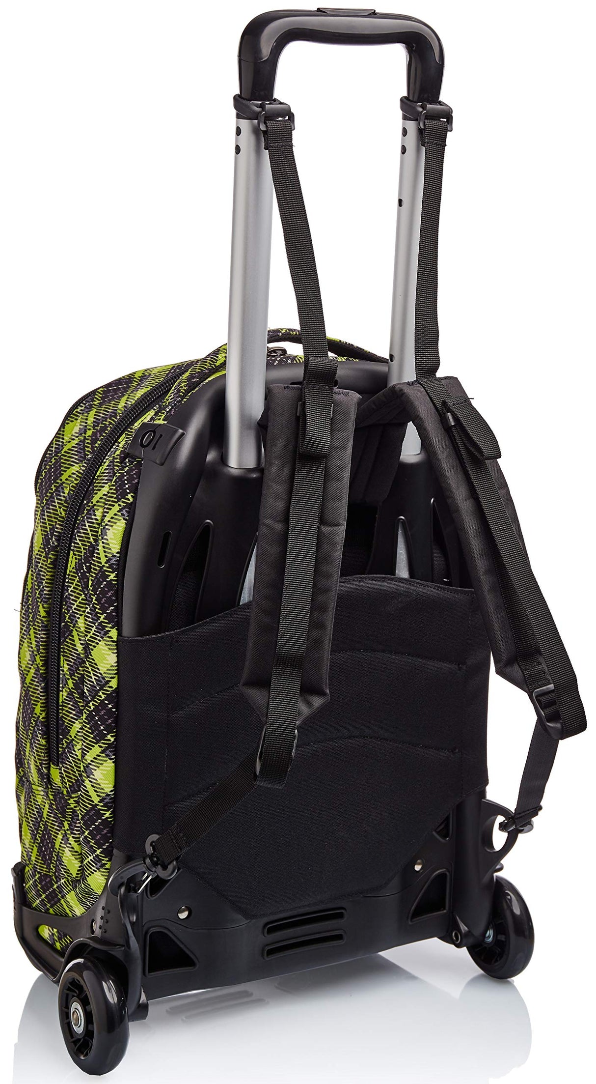 Seven Mochila con ruedas, NEW Tech TARTAN Bolsa con ruedas para libros, 3 en 1, Mochila Desmontable+Trolley, para chicos&chicas Para la escuela, Deporte, Tiempo libre, Funda para portátil, verde