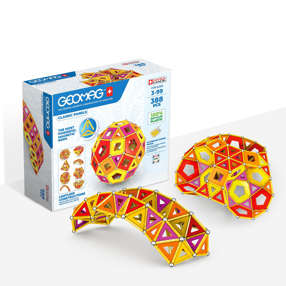 Geomag Classic Masterbox, Juego de Bloques de Construcción Magnéticos para Niños, Juguete Magnético, Colección Verde de Plástico 100% Reciclado, Edad 3-99 Años, 388 Piezas