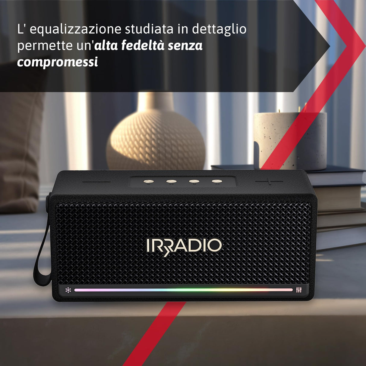 IRRADIO IR-M6 Classic, Altavoz Bluetooth portátil, 40 W, Doble woofer y Tweeter, Grado de impermeabilización IPX7, iluminación LED RGB, función True Wireless Stereo, Compatible con formatos MP3 y WA