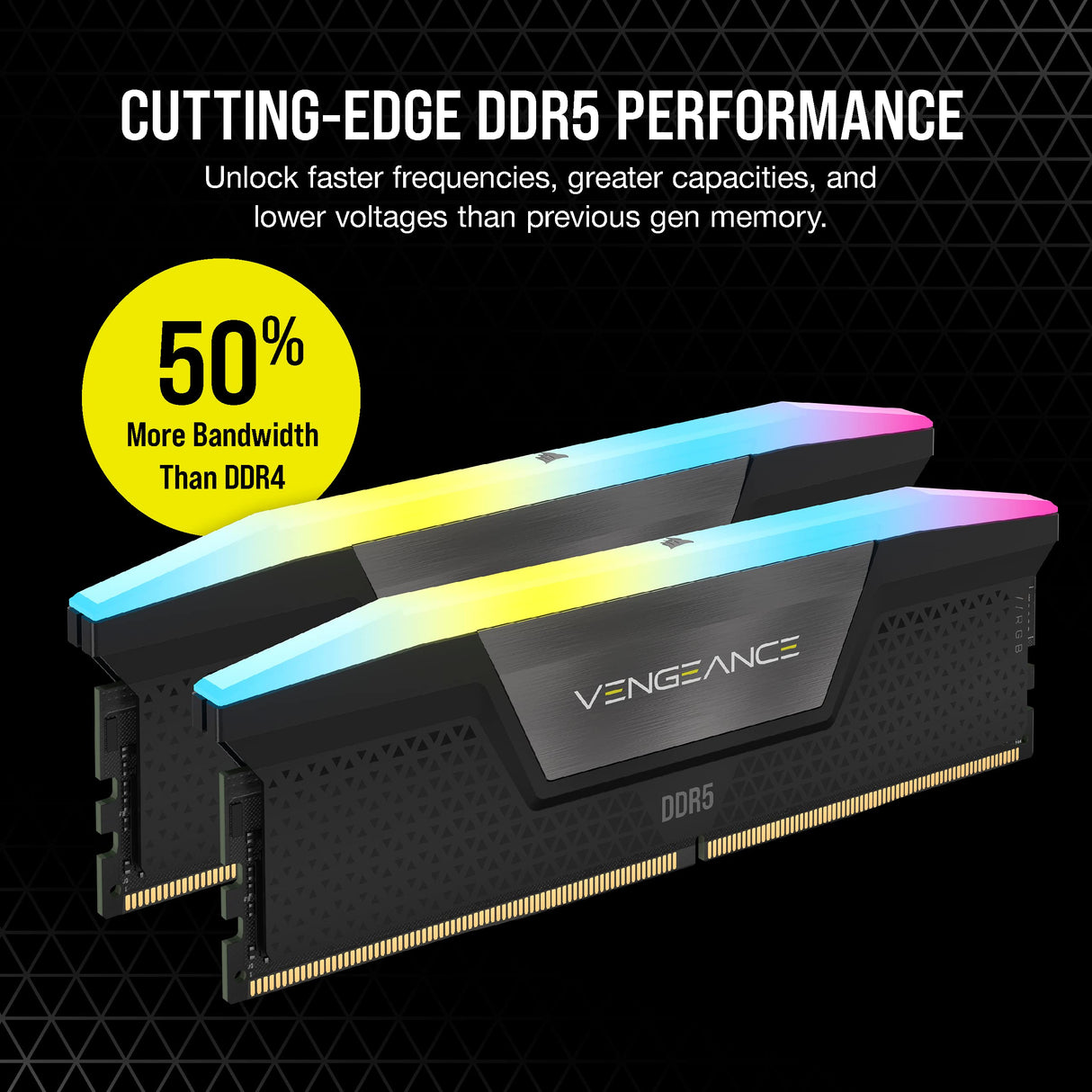 Corsair VENGEANCE RGB DDR5 32GB (2x16GB) 6200Mhz C36 Memoria per Desktop (Regulación de Voltaje a Bordo, perfiles XMP 3.0 Personalizados, Factor de Forma Compacto, Optimizadas para Intel) Negro
