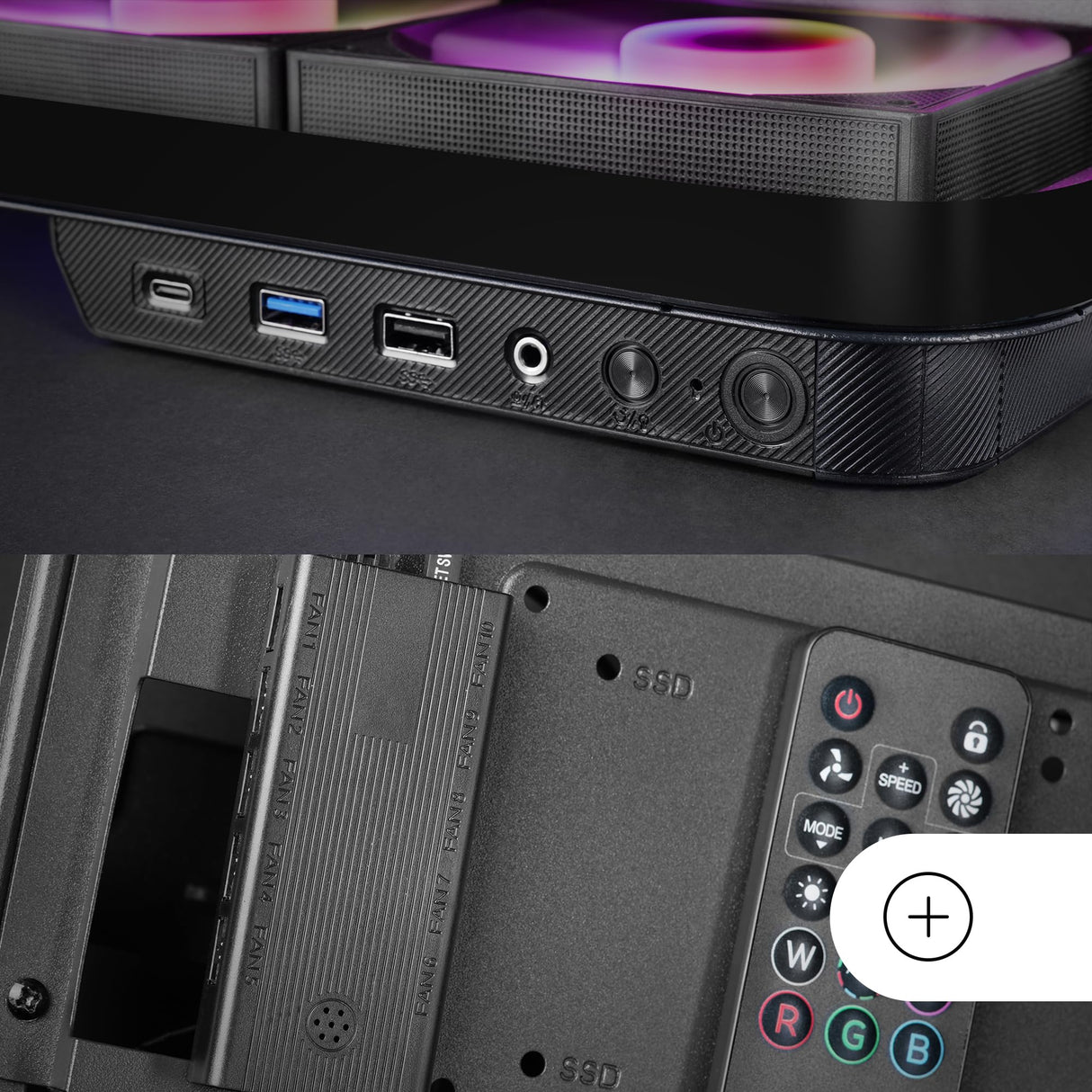 Mars Gaming MC-INFINIO, Caja Gaming ATX, Cristal Templado Curvado Sin Marco, 2X Ventiladores ARGB 120mm, Montaje Vertical de Tarjetas Gráficas, Soporte Refrigeración Líquida hasta 360mm, USB-C, Negro
