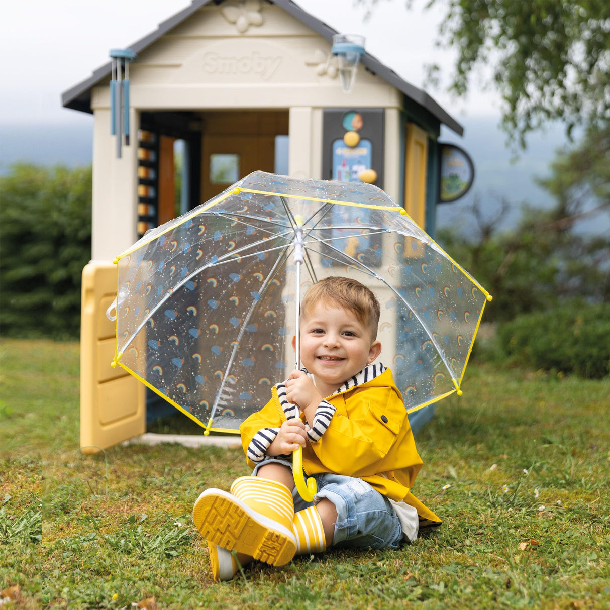Smoby- Casa 4 Estaciones- para Aprender sobre Las Estaciones, Carillón de Viento, Veleta, Pluviómetro y Tablero Didáctico, A Partir de 2 años, Medidas: 102,7 x 121,8 x 143,4 cm (7600810731)
