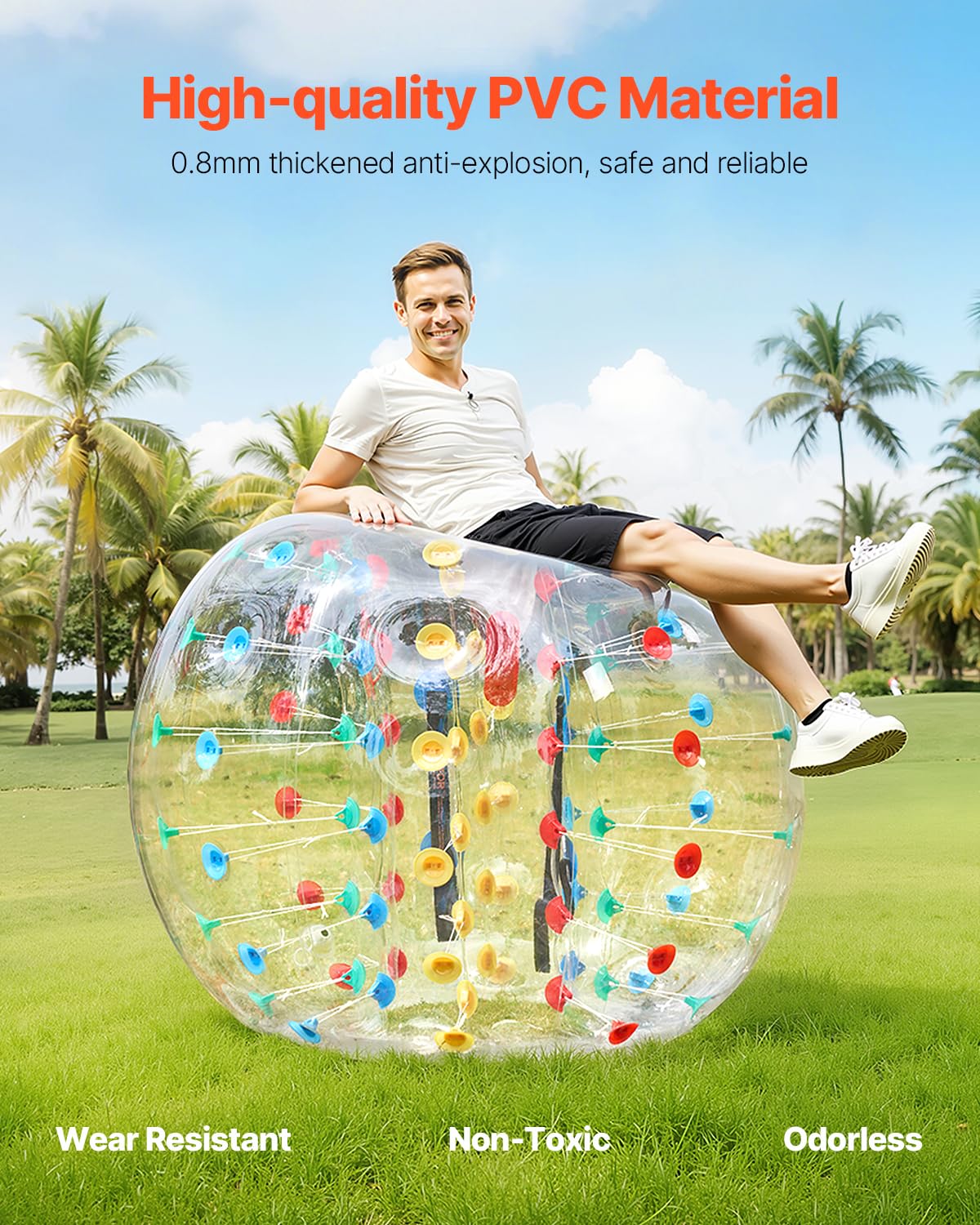 VEVOR Pelotas de Parachoques Inflables,1 Unidad, 1,5 m, Diseño de Sumo, PVC, 0,8 mm de Grosor, para Deportes al Aire Libre, Juegos en Equipo, Juguete para Jardín, Patio y Parque, 1,5 x 1,5 x 1,2 m