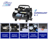 FIAC Compresor de Aire Portátil Silencioso SUPERSILENT 6, Sin Aceite, Presión Máxima 8 Bar, 1 Hp, Depósito 6 Litros, Nivel sonoro 58 dB LpA