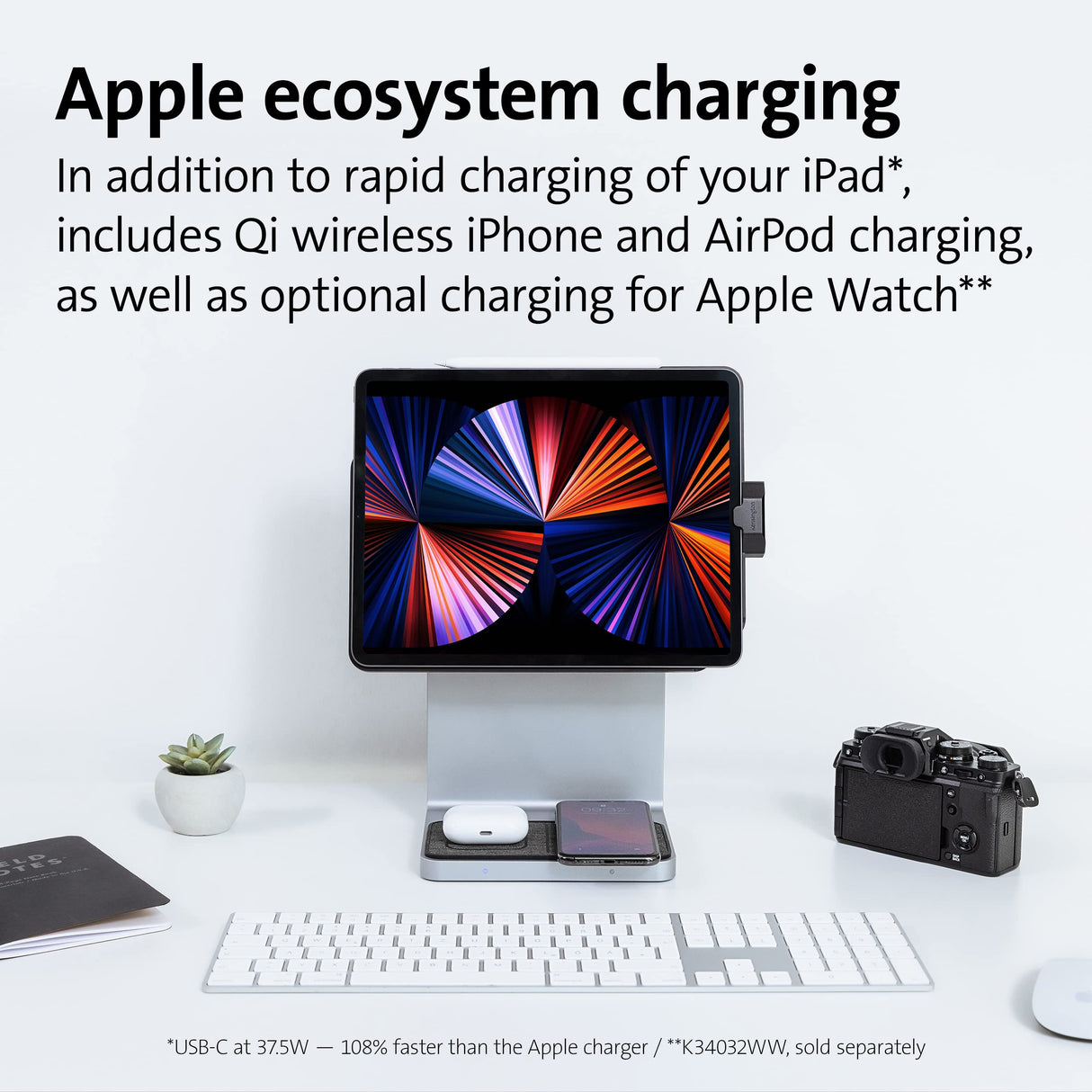 Kensington StudioDock Soporte Ajustable iPad Pro 11 y iPad Air 2020+, Conexión Magnética, Cargador Rápido para iPad, iPhone y AirPod (K34031WW)