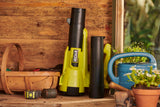 RYOBI - Soplador Eléctrico Inalámbrico Turbo Jet 18V One+ - Limpieza de Pasillos Exteriores, Terrazas, Jardines Pequeños y Medianos - 1 Batería de Litio 4Ah y 1 Cargador Rápido 1,5 A - RY18BLA-140