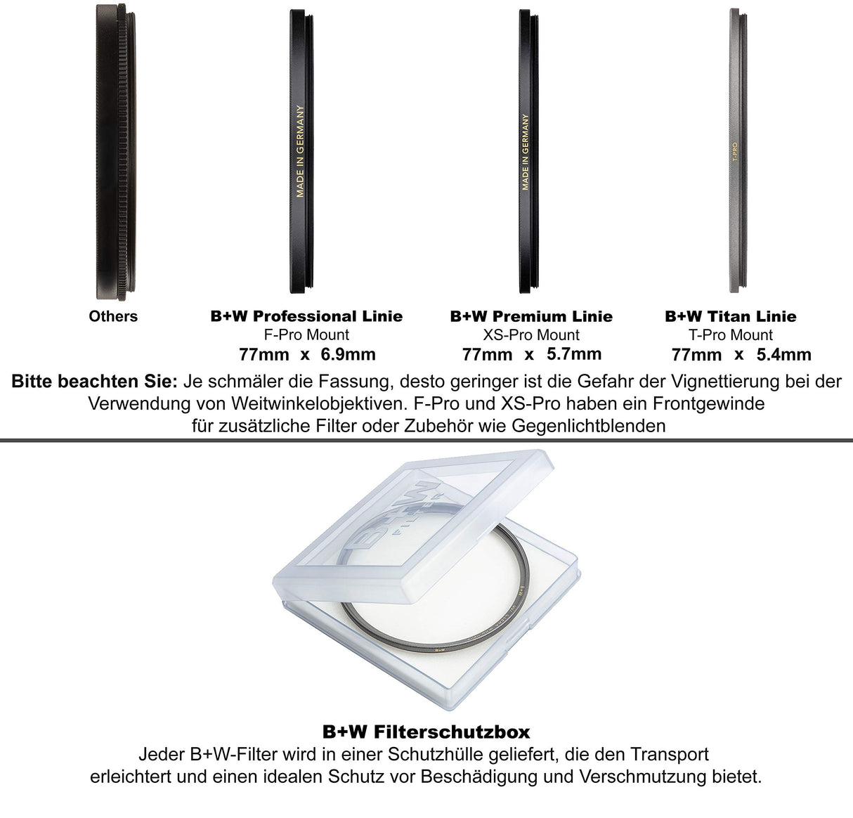 B+W 007 Filtro de protección, Filtro Transparente (77 mm, T-Pro, Acabado Titanio, MRC Nano, 16 Veces Recubierto, superfino, Premium)