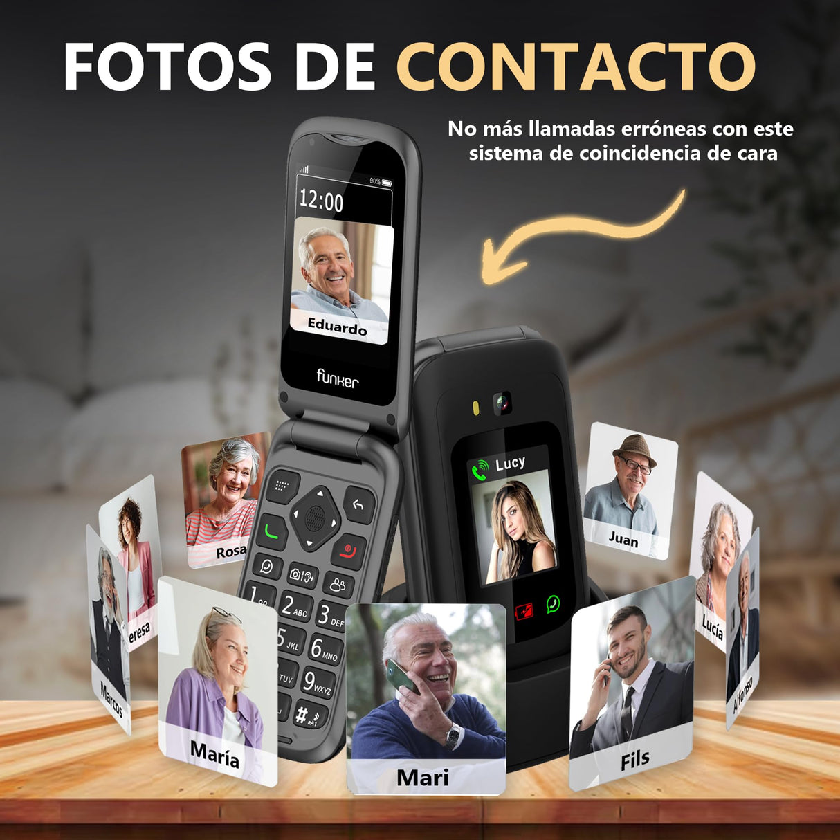 Funker E450 MAX Pro 2 - Teléfono Plegable 4G para Mayores - Whatsapp - Videollamada - Pantalla Táctil - Botón SOS - Geolocalización - Batería 1750 mAH - Compatibilidad con Audífonos - Carga Tipo C