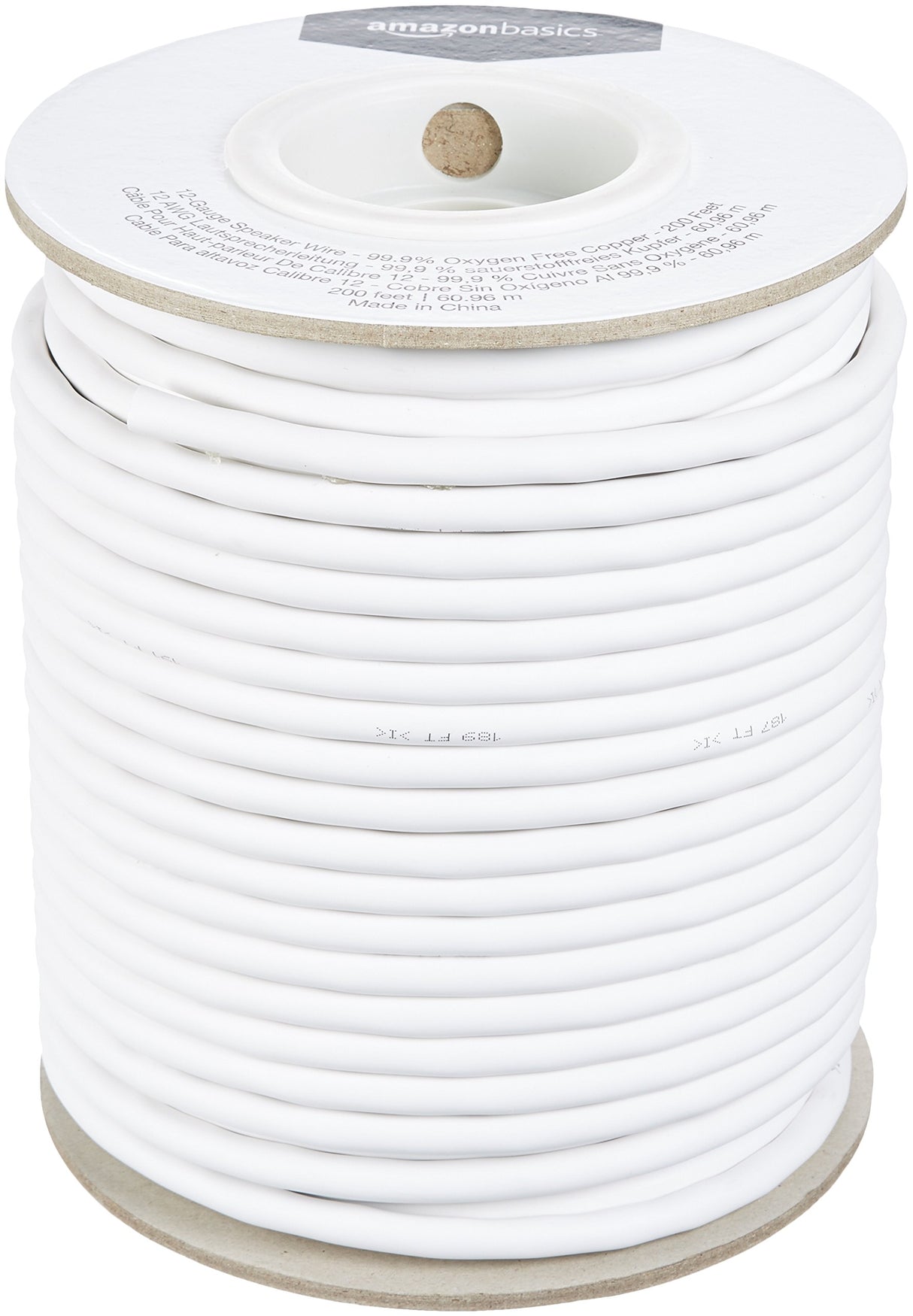 Amazon Basics Cable para altavoz, calibre 12, cobre libre de oxígeno al 99,9 %, 61 m, Blanco