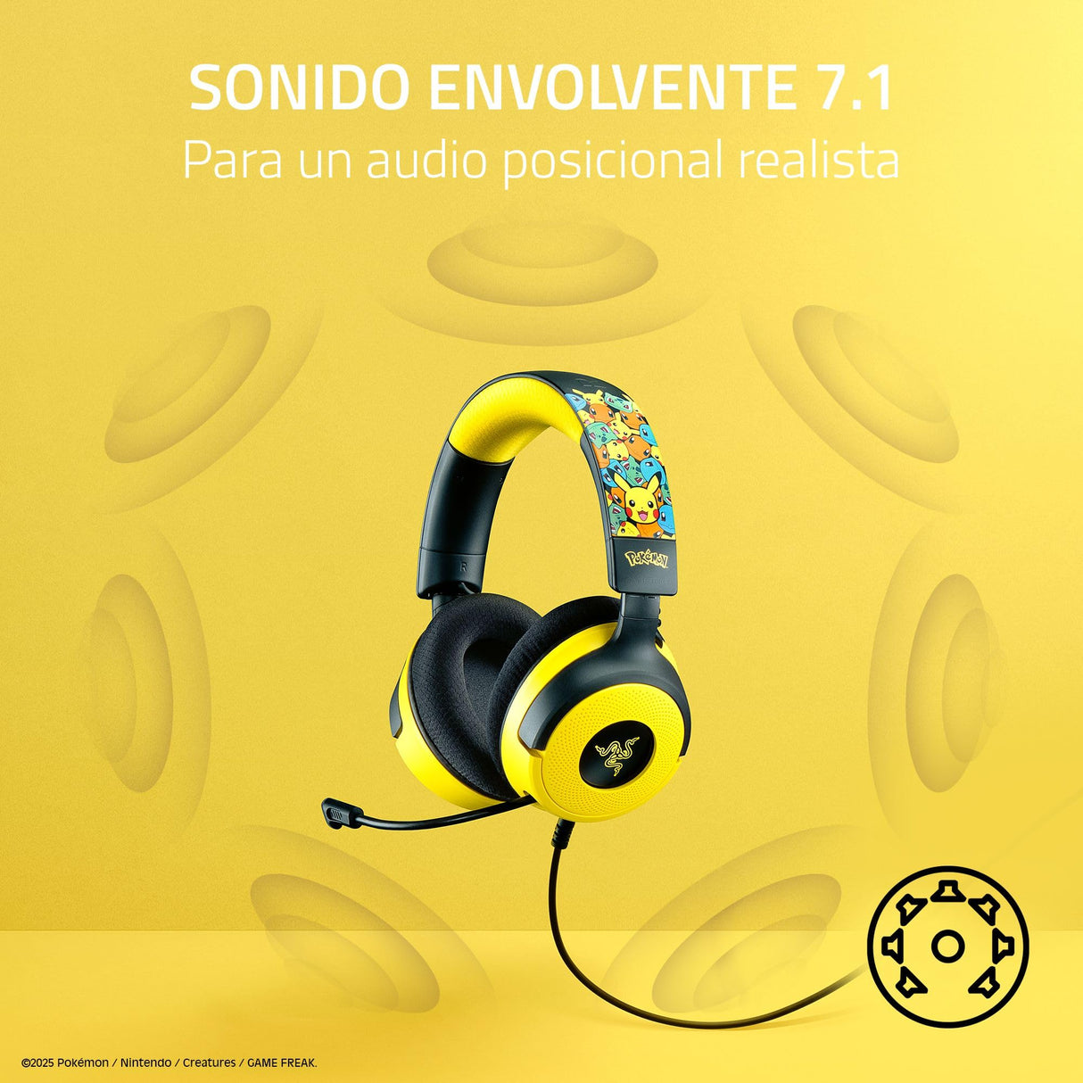 Razer Kraken V4 X Pokémon Edition - Auriculares USB con Cable para Juegos de PC - Controladores 40mm - micrófono cardioide retráctil - Sonido Envolvente - RGB - para PC y Consola | Pokémon Kanto