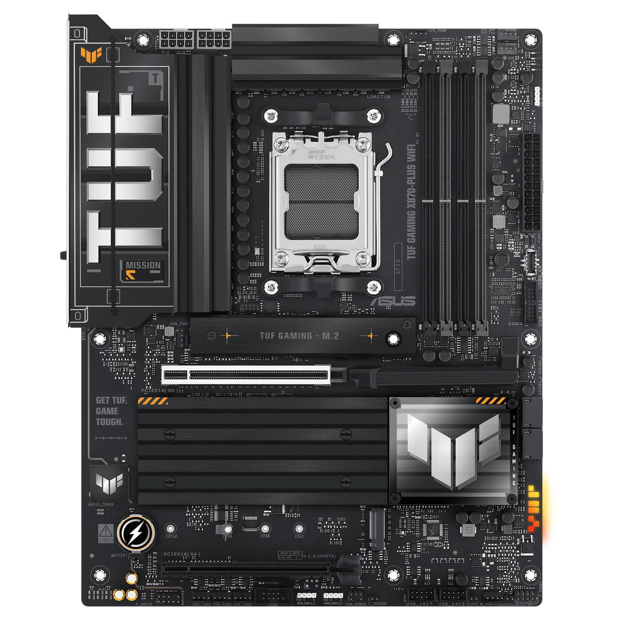 ASUS TUF Gaming X870-PLUS WiFi - Placa Base AMD ATX, 16+2+1(80A) etapas de Potencia, DDR5, PCIe 5.0 Compatible con GPU de última generación, 4X M.2, WiFi 7, USB4, USB 20 Gbps con PD Fast Charge