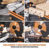 Evolution Power Tools R255SMS-DB ingletadora, Sierra ingletadora deslizante multimaterial de 255 mm, con doble bisel y paquete plus, hasta 300 mm x 90 mm, 5° a izquierda y derecha, inglete de 50°