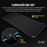 Corsair MM700 RGB Extended 3XL Alfombrilla de Ratón para Juegos con Superficie de Tela - Superficie de 1220 × 610 mm - Iluminación RGB de 360° y Tres Zonas - Hub USB con Dos Puertos - Negro