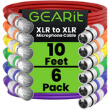 GEARit Cable de micrófono XLR (10 pies, paquete de 6) – Cable de micrófono XLR blindado equilibrado de 3 pines macho a hembra para mezclador, estudio, podcast, multicolor, 10 pies, paquete de 6
