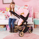 Bayer Design 18490Aa, Cochecito de Muñecas, Carro Neo Vario, Combolsa, Convertible, Plegable, Ajustable, Rosa, Oro, Color
