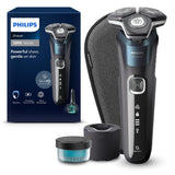 Philips Shaver serie 5000, afeitadora eléctrica Wet & Dry con tecnología SkinIQ, cortapatillas desplegable, estuche de viaje, Quick Clean Pod, azul eléctrico, modelo S5889/50