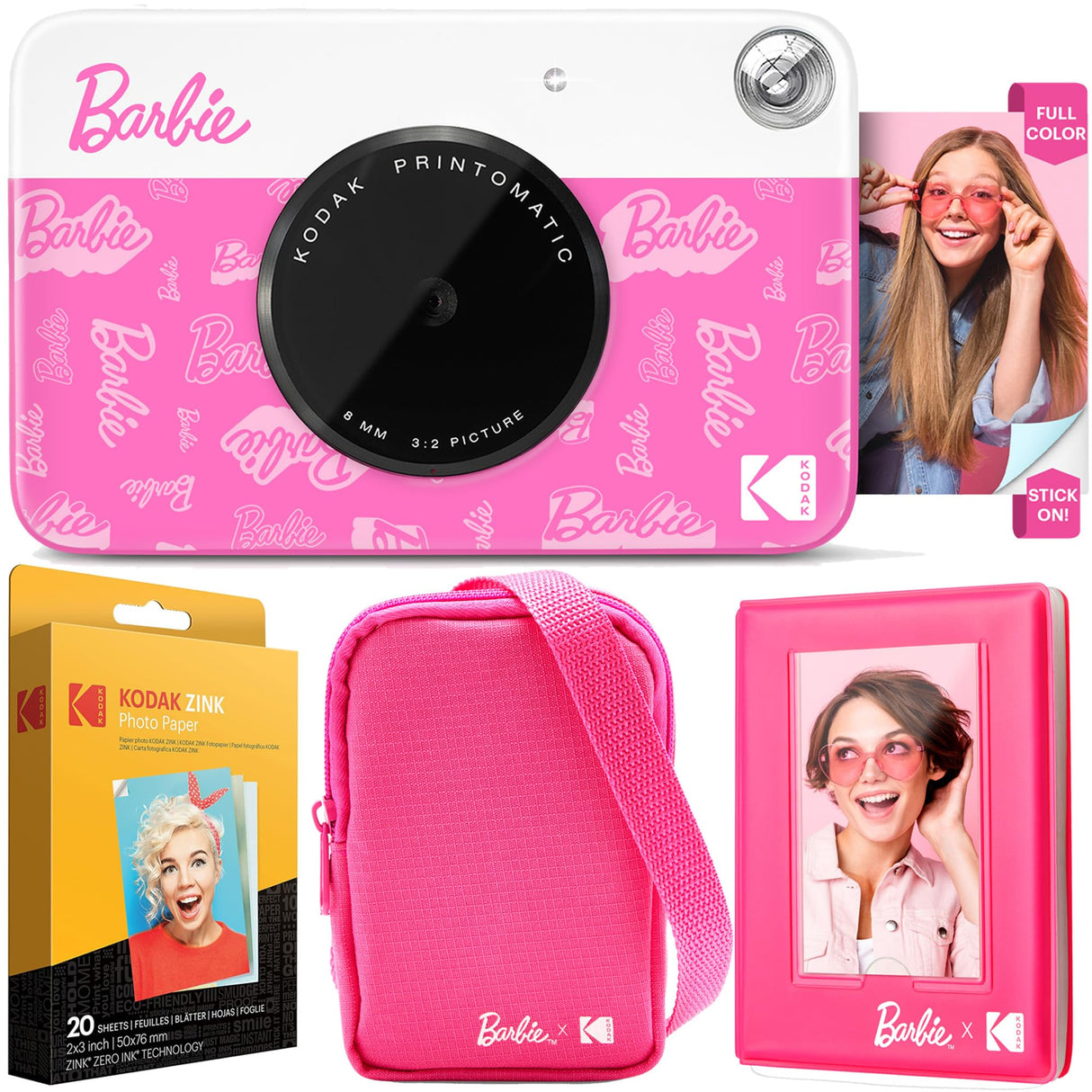 Kodak x Barbie Printomatic Cámara Instantánea Digital – Paquete Deluxe Estilo de Firma + Estuche Deluxe, Álbum de Fotos Barbie y Papel Zink (20 Hojas)