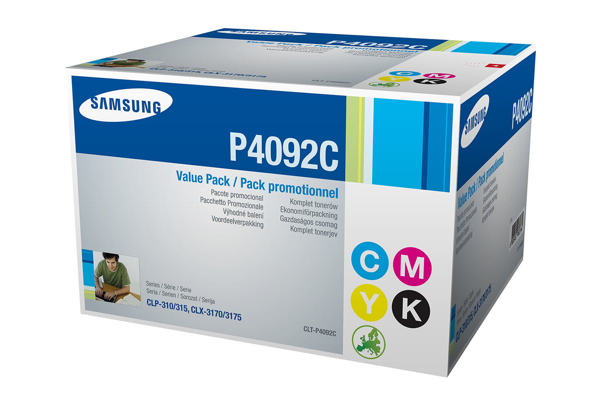 Samsung CLT-P4092C, SU392A, Negro, Cian, Magenta y Amarillo, Cartuchos Tóner Originales, Pack de 4, de 4.500 páginas, compatible con impresoras Samsung LaserJet Color CLP-310, CLP-315 y CLX-3170FN