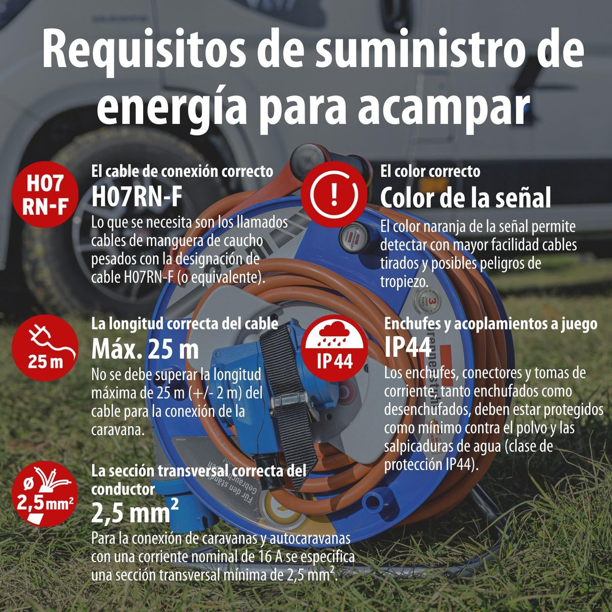Brennenstuhl enrollacable de camping/Enrollacable CEE 230V 25m (H07RN-F 3G2,5 en naranja, acoplamiento angular CEE incl. toma combinada de contacto de protección, IP44, fabricado en alemania)