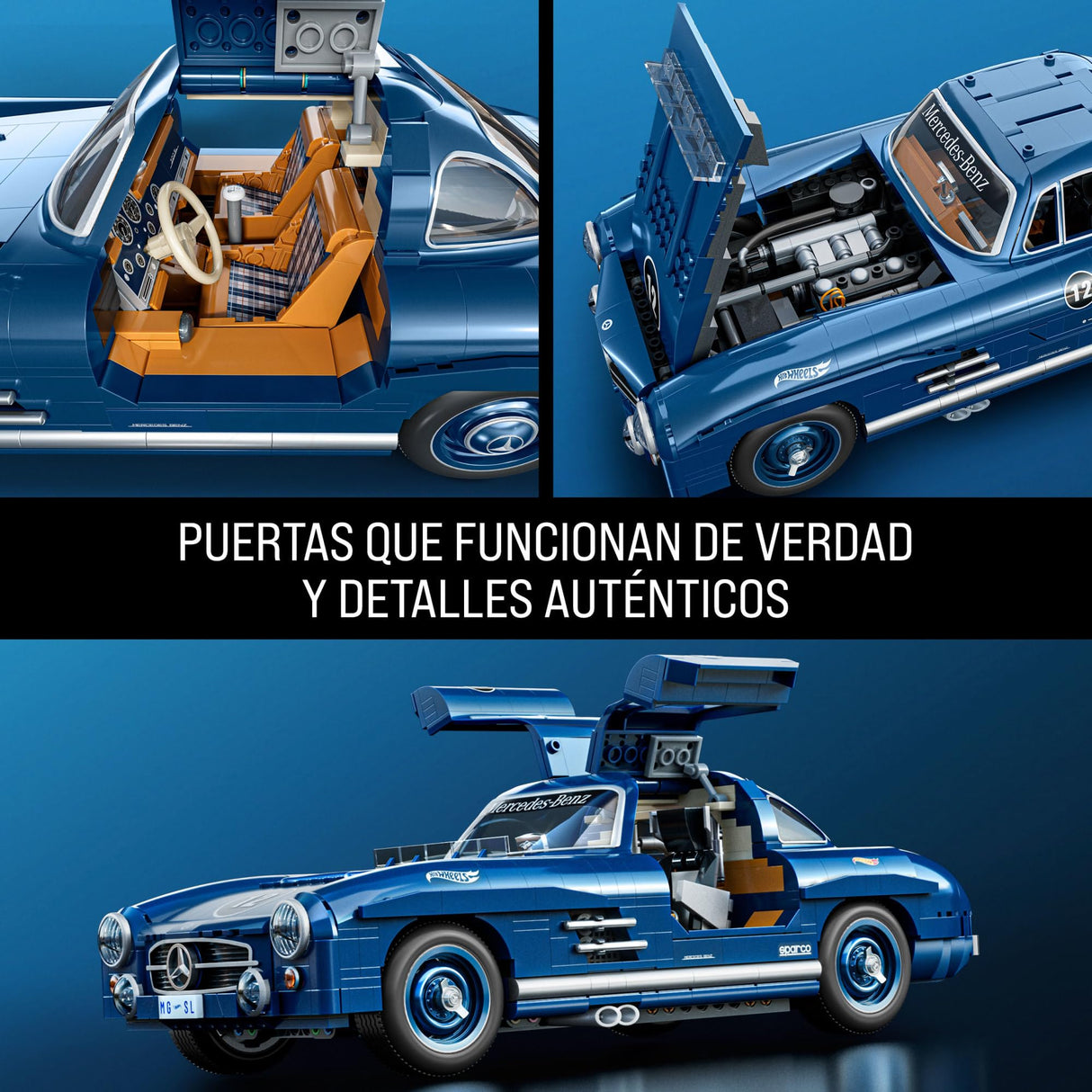 Mattel Brick Shop Hot Wheels Premium Series , juego de construcción Mercedes-Benz 300 SL. 1600 piezas, detalles realistas y piezas metálicas, para adultos coleccionistas, HWW25