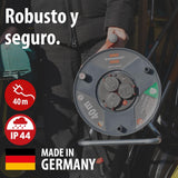 Brennenstuhl Enrollacables Garant V2 IP44 40m exterior (Made in Germany, 3 tomas de corriente con contacto de puesta a tierra, plástico especial)