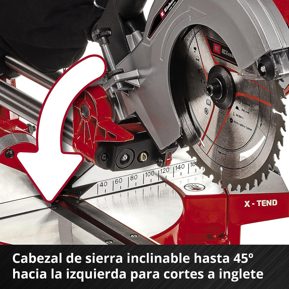 Einhell Ingletadora telescópica TE-SM 36/210 Li-Solo Power X-Change (36 V, iones de litio, Ø210x Ø30 mm hoja, función de tracción de marcha suave, láser de línea de corte, sin batería y cargador)
