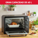 Moulinex Optimo OX495810 - Horno de Convección 60 L, 6 Modos de Cocción, Termostato hasta 240 y Temporizador hasta 120 Minutos, Bandeja de Horneado y Rejillas Reversibles, Diseño Compacto