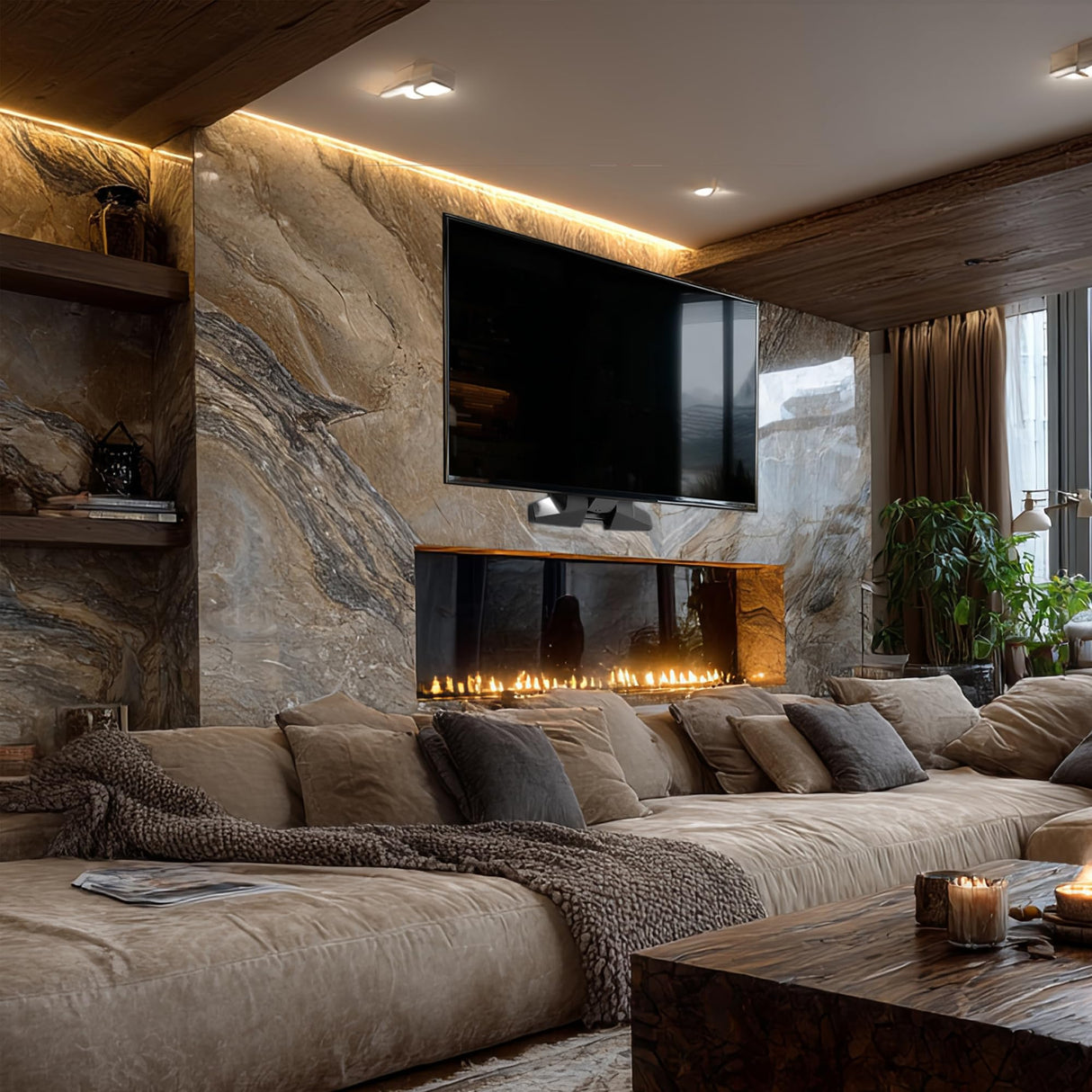 Maclean Soporte de Pared Eléctrico para TV de 37-70" | Altura Ajustable con Mando a Distancia | para Montaje sobre la Chimenea | Máx. VESA 600x400 | hasta 35 kg | MC-891